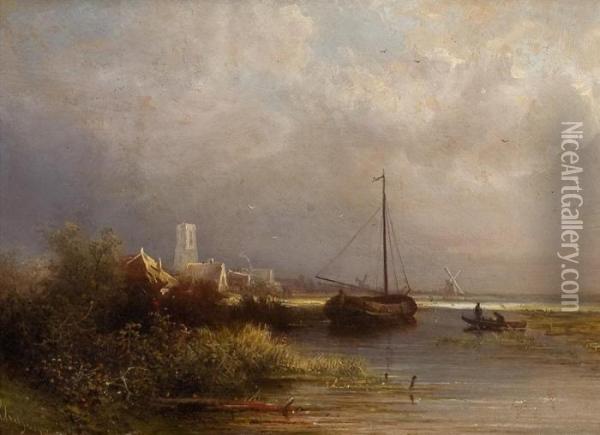 Kanallandschaft Mit Segelboot Oil Painting - Pieter Lodewijk Francisco Kluyver