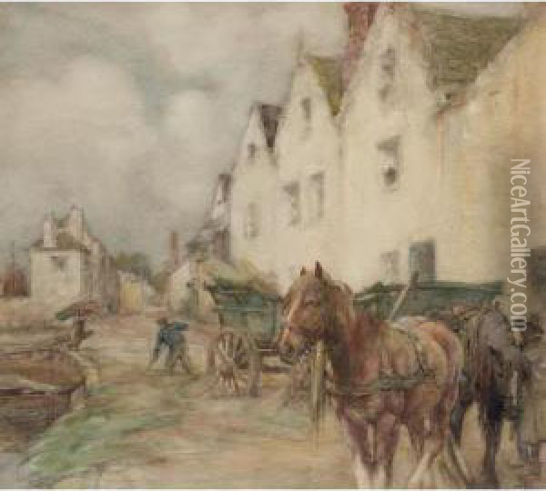 The Hay Carts Oil Painting - Nathaniel Hughes John Baird
