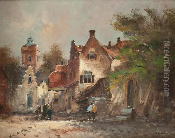 Auf Dem Dorfplatz Oil Painting - Fredrik Borgen