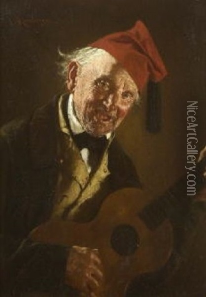 Alter Bauer Mit Gitarre Oil Painting - Carl Kronberger