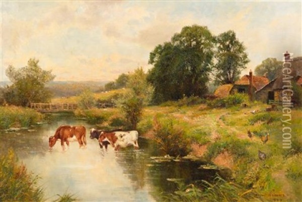 Cows Drinking From Stream Oil Painting - Ernest Walbourn