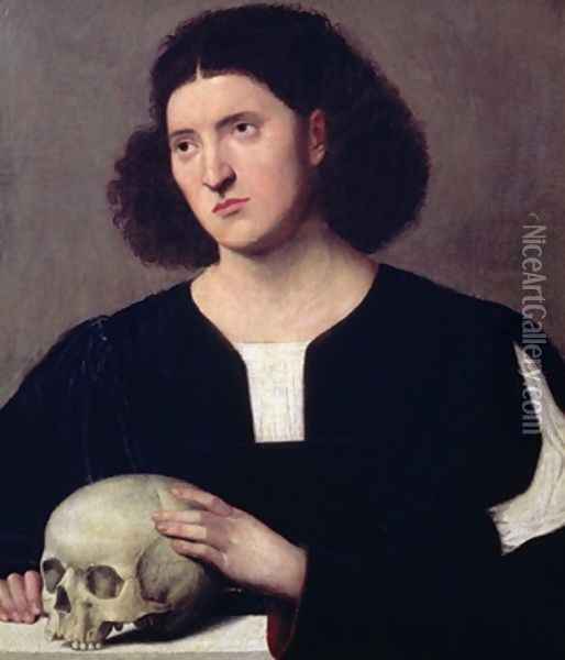 Portrait of a Young Man with a Skull Oil Painting - Bernardino Licinio