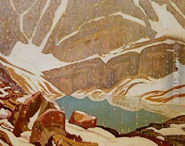 Mountain Snowfall Lake Oesa 1932 Oil Painting - James Edward Hervey MacDonald