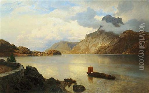 The Traunkirchen At Traunsee Oil Painting - Hans Frederick Gude