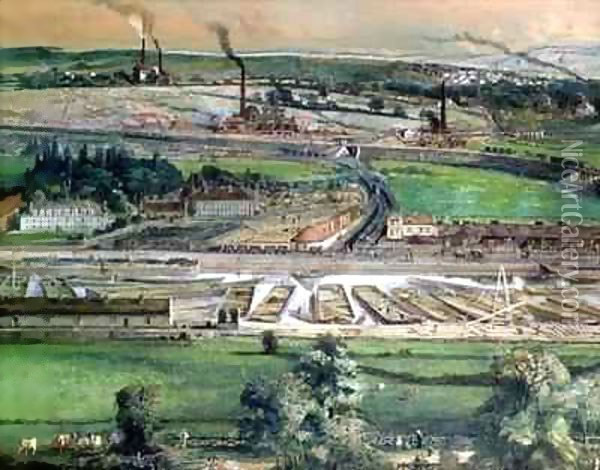 Industrial landscape in the Blanzy coal field, Saone-et-Loire Oil Painting - Ignace Francois Bonhomme