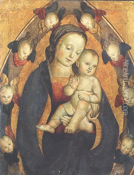 Madonna Col Bimbo E Gloria De Serafini Oil Painting -  Antonio Massari da Viterbo