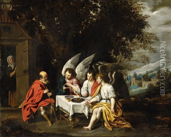 Abraham And The Three Angels Oil Painting - Abraham van Diepenbeeck