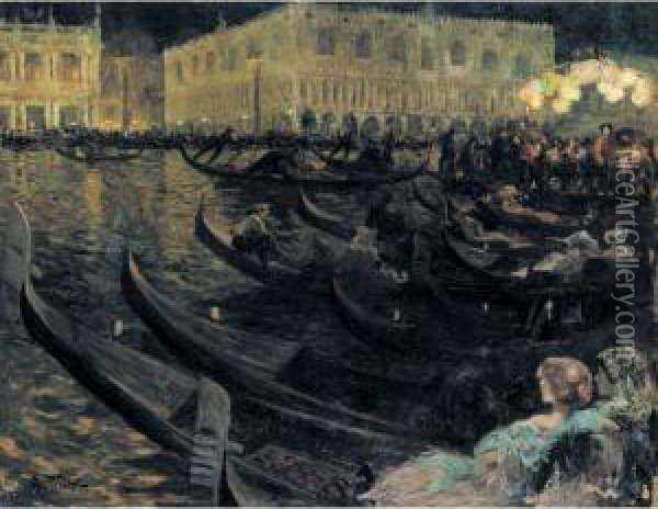 La Festa Del Redentore, Venice Oil Painting - Louis Abel-Truchet