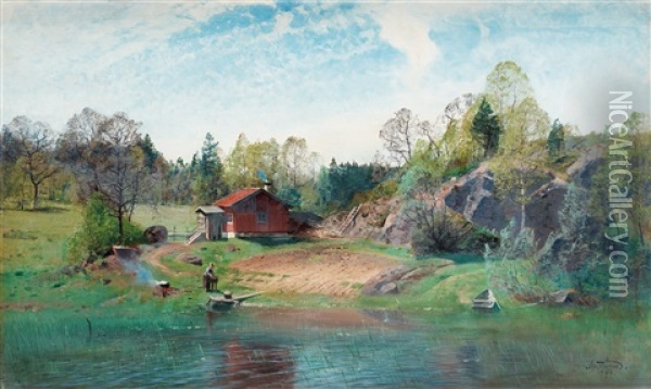 Insjolandskap Oil Painting - Alfred Thoerne
