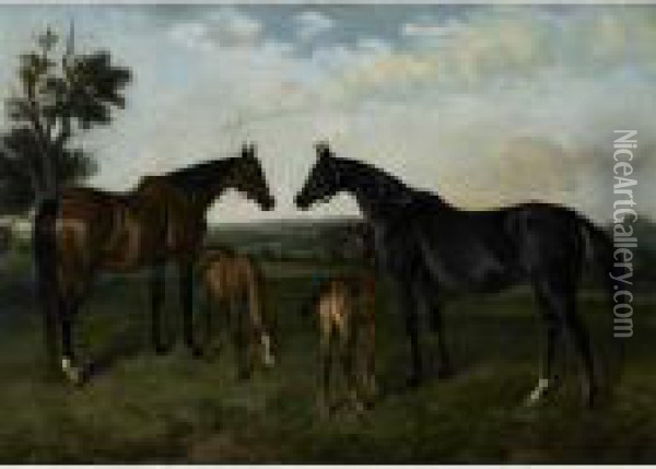 Brood Mares Oil Painting - Of John Alfred Wheeler