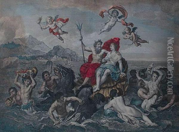 Cykl: 4 Zywioly (xviii W.). Woda. Triumf Galatei I Neptuna Na Morzu. Oil Painting - Louis De Boullogne II