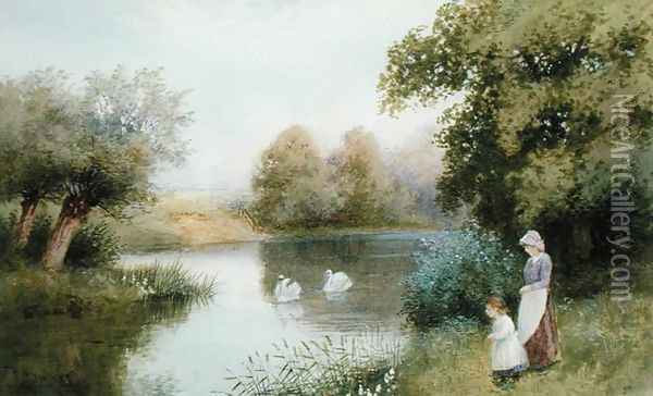 On the Avon, Summertime Oil Painting - Robert Hollands Walker