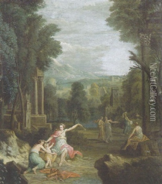 Diana Punishing Cupid, In A Landscape Oil Painting - Hendrick Frans van Lint