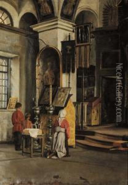 Nella Chiesa Di Michajlovskij Zavod Oil Painting - Aleksandr Alexandrovich Svedomskij