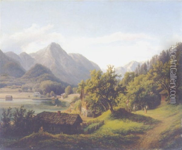 Der Grundelsee Oil Painting - Anton Schiffer