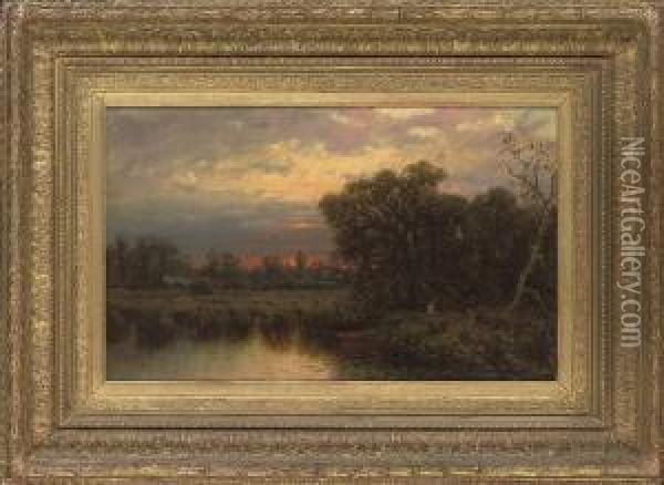 Sunset By The Lake Oil Painting - George Lafayette Clough