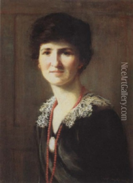 Portrait Of A Lady With A Red Bead Necklace Oil Painting - William Merritt Chase