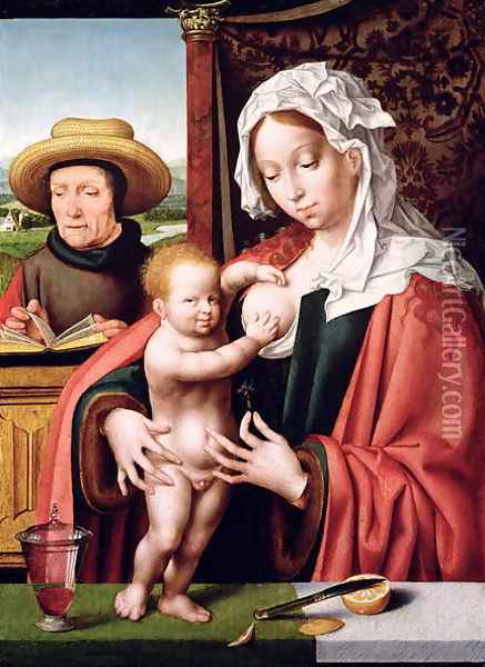 The Holy Family, c.1520 Oil Painting - Joos Van Cleve