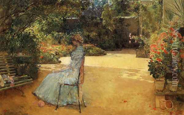 The Artist's Wife in a Garden, Villiers-le-Bel Oil Painting - Frederick Childe Hassam