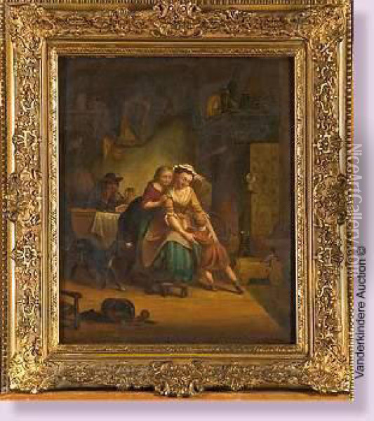 Scene Familiale Oil Painting - Ferdinand De Braekeleer Jr.