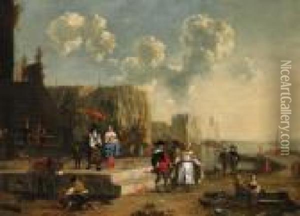A Capriccio Of A Mediterranean Harbour Oil Painting - Rembrandt Van Rijn