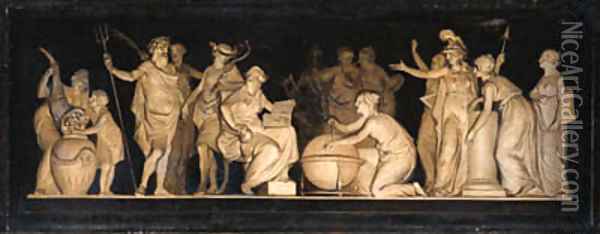 The contest of Minerva and Neptune, a feigned bas-relief Oil Painting - Dutch School