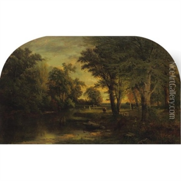 Cattle Grazing In The Woods Oil Painting - Frederick Rondel