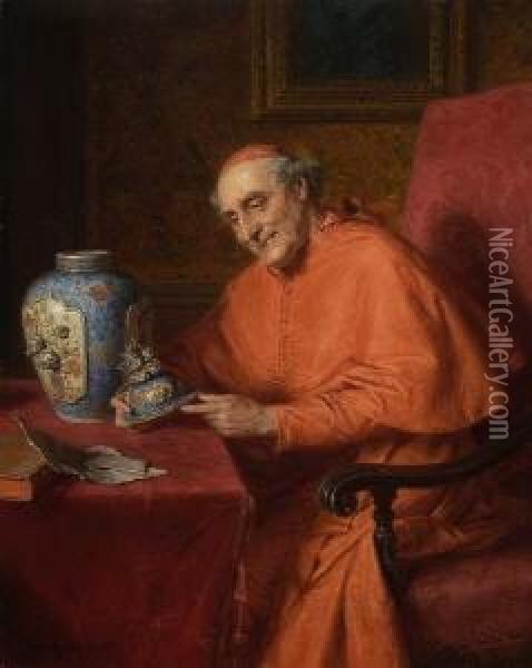 Kardinal Mit
 Porzellandeckelvase. Oil Painting - Eduard Von Grutzner