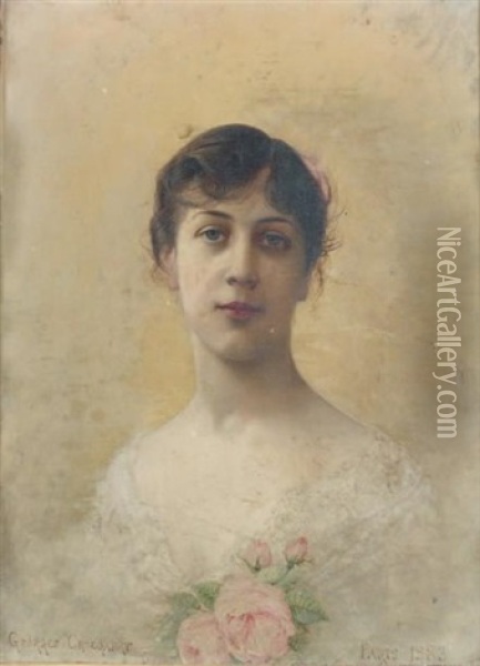 Portrait De Jeune Femme Oil Painting - Georges Croegaert