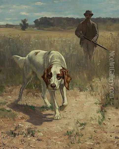 Quail Hunting, circa 1890's Oil Painting - John Henry Dolph
