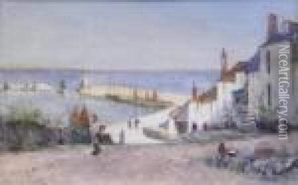 Newlyn Harbour. Oil Painting - Joseph Hughes Clayton