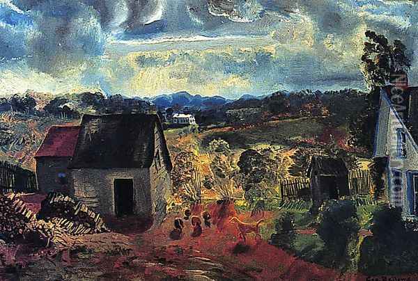 Sunset Shady Valley Aka Boggs Road Oil Painting - George Wesley Bellows