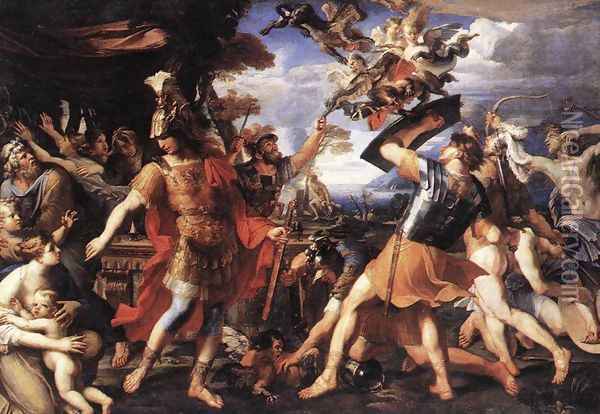 Aeneas and his Companions Fighting the Harpies 1646-47 Oil Painting - Francois Perrier