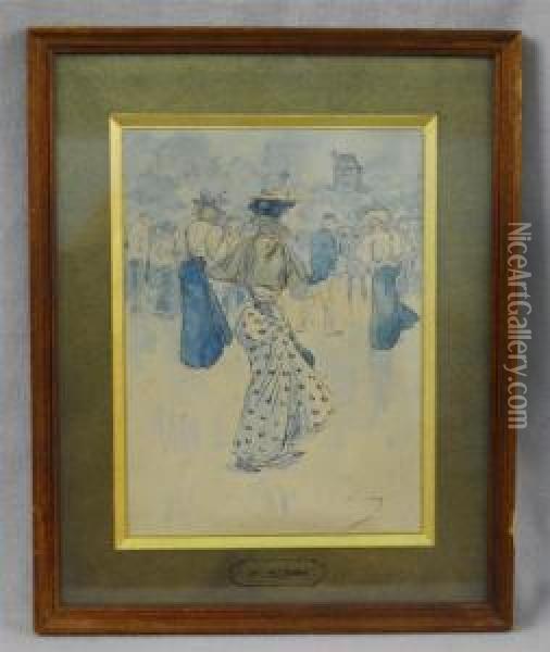 Fashion On Promenade Oil Painting - Henry Somm