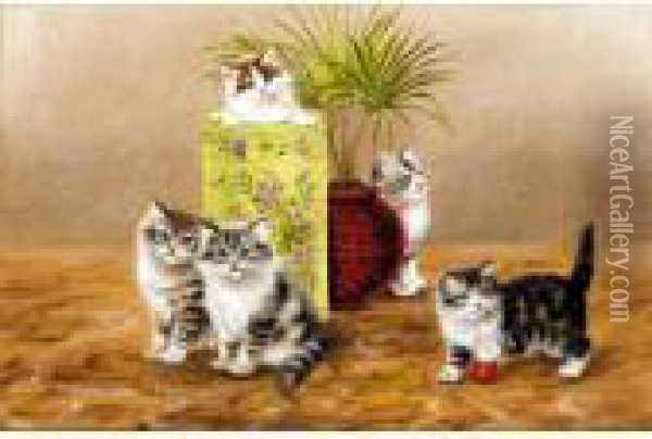 Mischievous Kittens; Queen Kitten Oil Painting - Bessie, Betsie Bamber