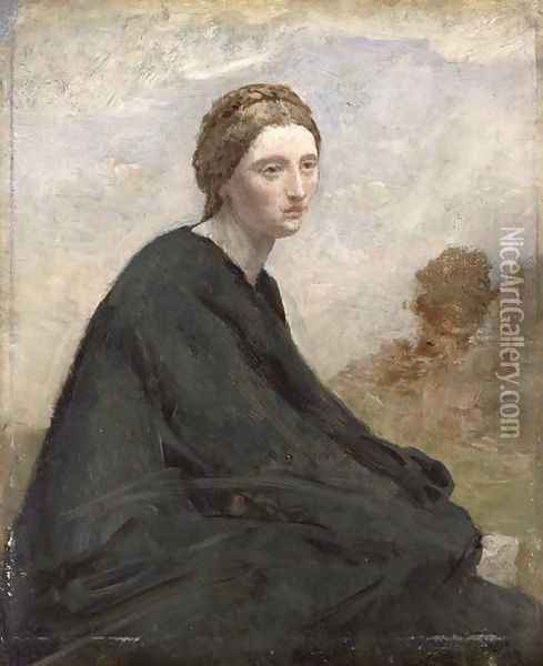 The brooding girl, c.1857 Oil Painting - Jean-Baptiste-Camille Corot