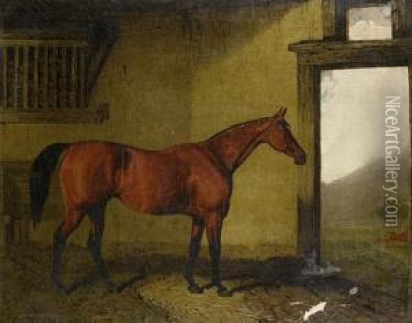Cobweb In A Loose Box With Her Foal At The Door Oil Painting - Lambert Marshall