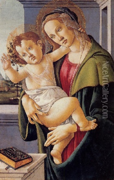 The Madonna And Child, A Landscape Through A Window Beyond Oil Painting - Sandro Botticelli