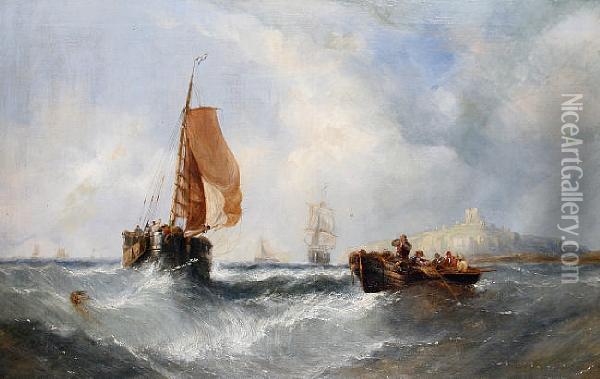 Fishing Boats On A Breezy Day Oil Painting - William Calcott Knell