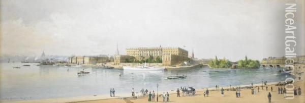 Utsikt Mot Slottet Fran Grand Hotel - Stockholm Oil Painting - Anna Palm De Rosa