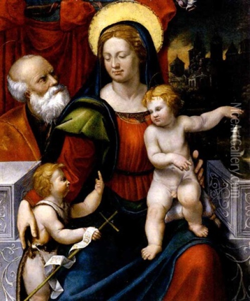 Madonna Con Il Bambino, San Giuseppe E San Giovannino Oil Painting - Giovanni Gherardo dalle Catene