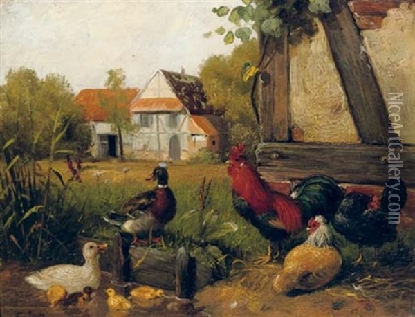 The Farmyard Oil Painting - Carl Jutz the Elder