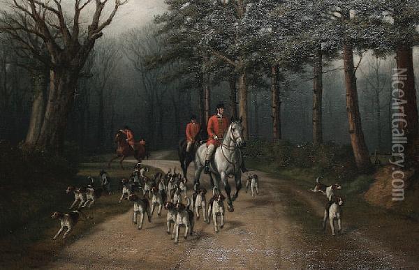 A Misty Start To The Hunt Oil Painting - William A. Sextie
