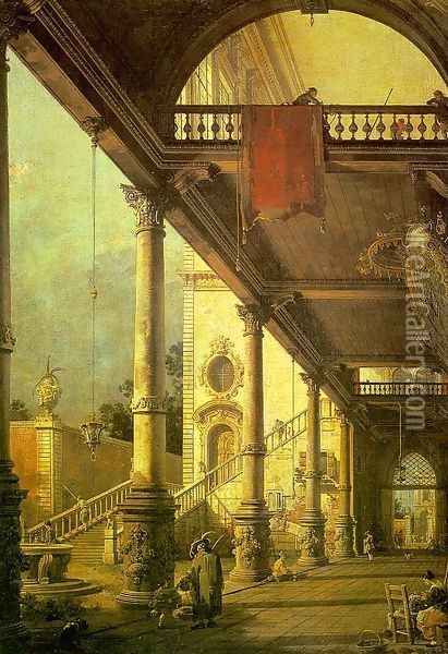 Capriccio A Colonnade Opening onto the Courtyard of a Palace 1765 Oil Painting - (Giovanni Antonio Canal) Canaletto