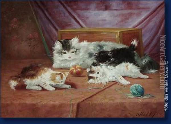 Chat Et Chatons Oil Painting - Max Carlier