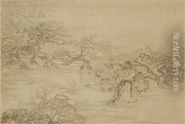 Scholar Between Trees Oil Painting -  Min Zhen