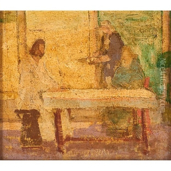 Study For Christ At The Home Of Martha And Mary Oil Painting - Henry Ossawa Tanner