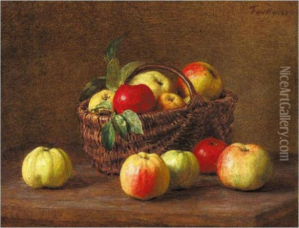 Pommes Dans Un Panier Et Sur La Table Oil Painting - Ignace Henri Jean Fantin-Latour