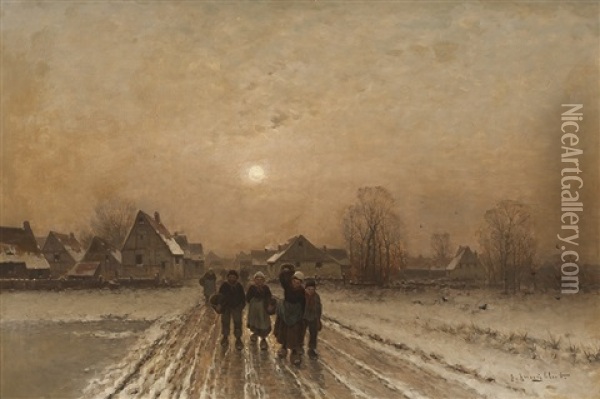 Winterlicher Dorfweg Oil Painting - Johann Jungblut