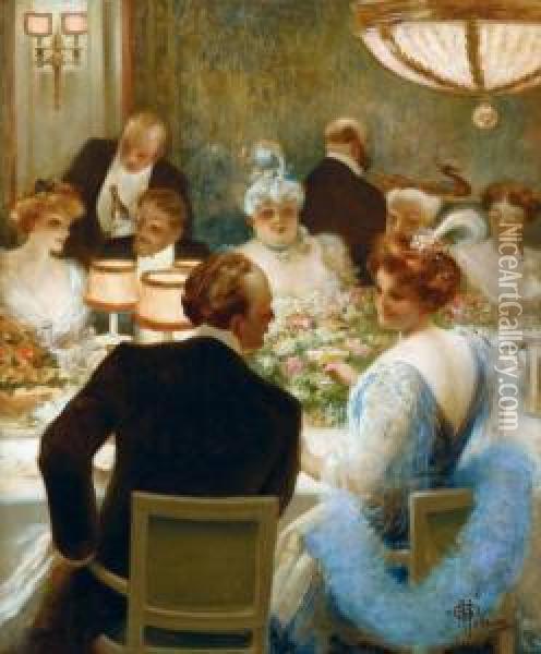 Le Diner Mondain. Oil Painting - Albert Guillaume